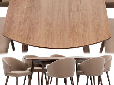 Beige Modern Dining Chairs With Wooden Table In Home Dining Area Design 3d model