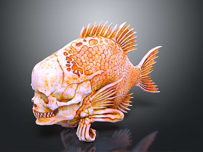 Mythical Fish Skeleton Creature With Anatomical Organs And Hair Like Scales 3d model