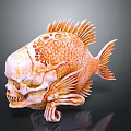 Mythical Fish Skeleton Creature With Anatomical Organs And Hair Like Scales