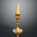 Golden Brass Candle Holder Furniture with White Candle and Hexagonal Base for Home Decor