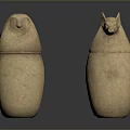 Ancient Egyptian Sculpture Carving Canopic Jars with Human Jackal Head Lids in Light Brown Stone