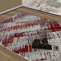 Square Carpet With Red Gray White Abstract Striped Design For Modern Wooden Floor Room