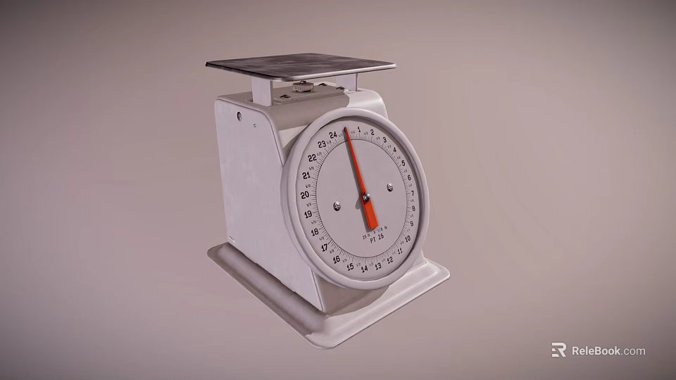 Vintage Mechanical Kitchen Scale With White Body And Red Pointer Dial 3d model