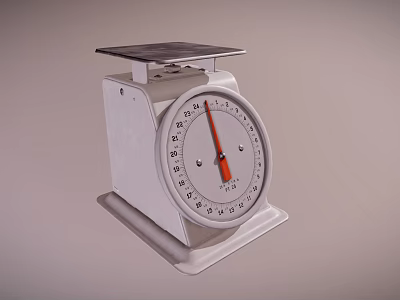 Vintage Mechanical Kitchen Scale With White Body And Red Pointer Dial 3d model