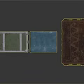 Three Different Colored Cargo Crates With Metal Texture And Storage Design