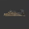 Wood And Stone Natural Textured Decorative Piece With Combined Colored Blocks
