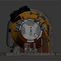 Industrial Sci Fi Equipment Structure With Yellow Cylinder Black Components And Green Lights