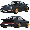 Black Two Door Sports Car With Gold Rims UK License Plate And Rear Spoiler