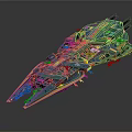 Futuristic Sci Fi Spaceship Model With Detailed Metallic Structure Green Engine Accents And Orange Highlights