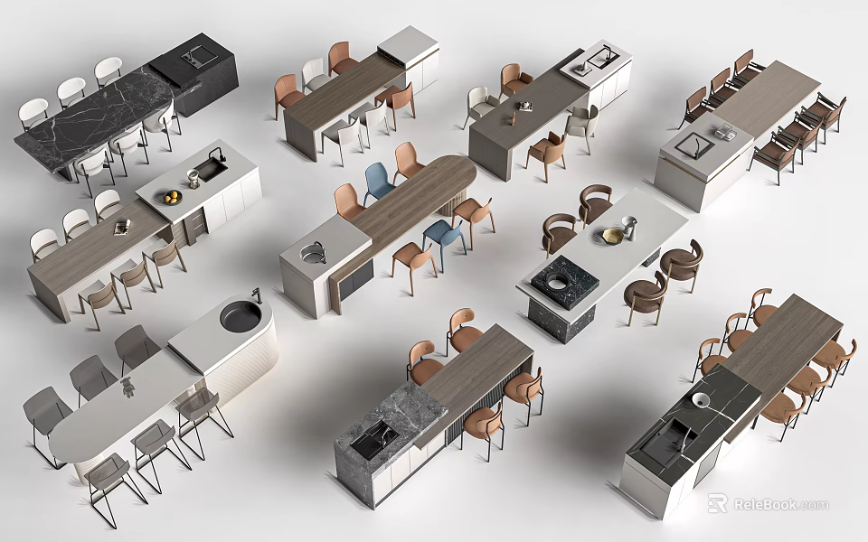 Modern Bar Counter Designs With Wooden Tops Metal Frames And Stools 3d model 