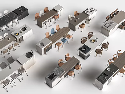Modern Bar Counter Designs With Wooden Tops Metal Frames And Stools 3d model