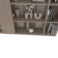 Modern Minimalist Wooden Shelving Unit With Books Decorative Vases And Sculptures
