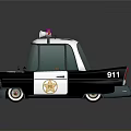 Cartoon Police Car Model With Red Blue Lights Black White Body Badge And 911 Number