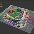 Detailed Baseball Stadium Model With Green Field Red Seats And Surrounding Architecture