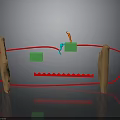 Simple Structure Scene With Wooden Planks Zigzag Red Lines Green Blocks And Orange Figure