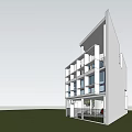 Modern Detached Villa with White Exterior Multi Story Balconies in Green Grass Field