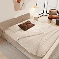 Modern Bedroom Interior With Double Bed Neutral Tones Accent Pillows Bedside Lamps And Armchair