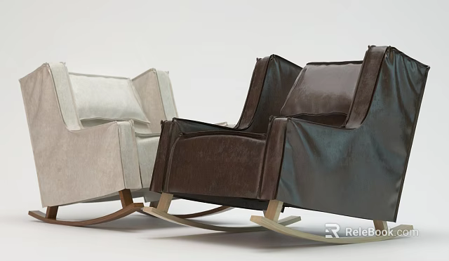 Comfortable Modern Rocking Chairs with Light and Dark Upholstery and Wooden Rocking Legs 3d model 