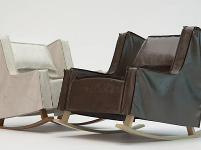 Comfortable Modern Rocking Chairs with Light and Dark Upholstery and Wooden Rocking Legs 3d model