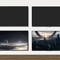 Four Wall Mounted TVs Displaying Various Scenic And Urban Screen Contents