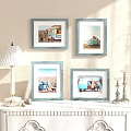 Four Blue Framed Vintage Bus Photo Frames Wall Mounted Decorative 3d model