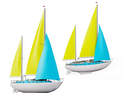 Two Elegant Sailboats With Yellow And Blue Sails And White Hulls Design 3d model