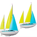 Two Elegant Sailboats With Yellow And Blue Sails And White Hulls Design