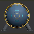 Industrial Equipment With Cylindrical Structure Blue White Body Yellow Ring Borders And Gray Support Legs