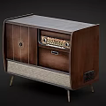 Vintage Wooden Radio Cabinet With Tuning Panel Speaker Grille And Metal Legs