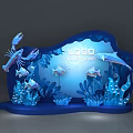 Ocean Themed Display Stand With Company Logo Marine Creatures And Seaweed Decor