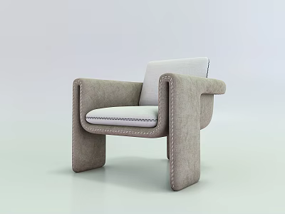 Modern Single Sofa In Light Beige Upholstered Fabric With Armrests And Seam Details 3d model