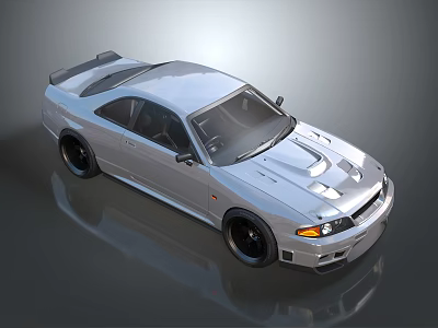 Silver Sleek Sports Car With Rear Spoiler And Sporty Alloy Wheels 3d model