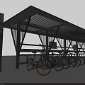 Bike Station Shelter with Metal Frame and Roof Design Parking Multiple Bicycles