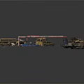 Parking Lot Scenario Components With Buses Cars Parking Lines And Building Models