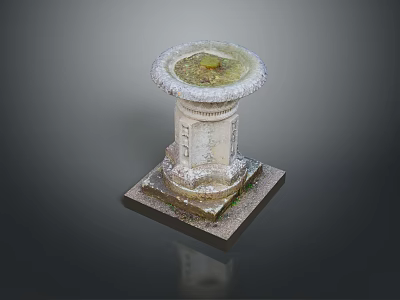 Garden Landscape Featuring Ancient Stone Fountain With Pedestal Base And Circular Basin 3d model