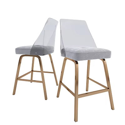 Modern Transparent Backrest Bar Stools With Grey Padded Seat And Golden Metal Legs 3d model
