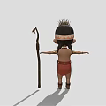 Tribal Cartoon Character With Feathered Headdress Holding Spear In Traditional Outfit