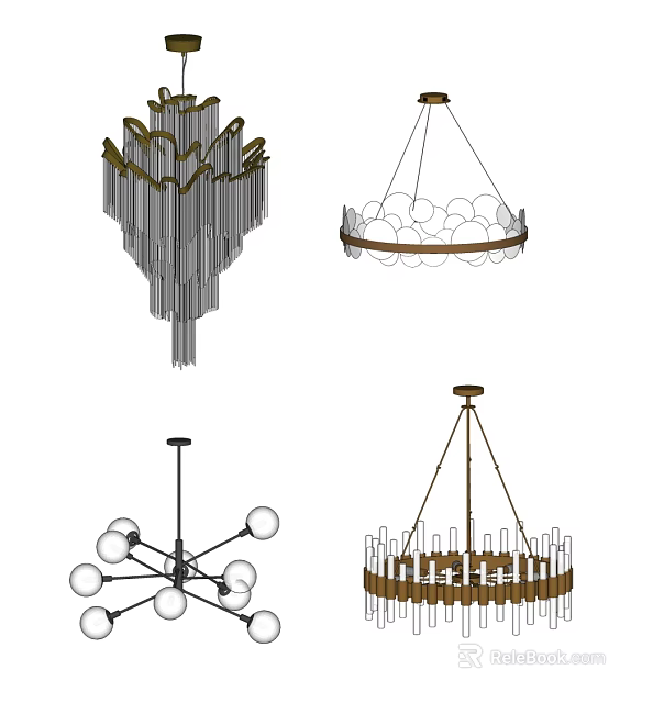 Various Modern Chandelier Designs Featuring Glass Balls Metal Frames And Vertical Pendant Elements 3d model