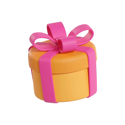 Decorative Ornament Set Featuring Yellow Gift Box With Pink Bow And Ribbon 3d model