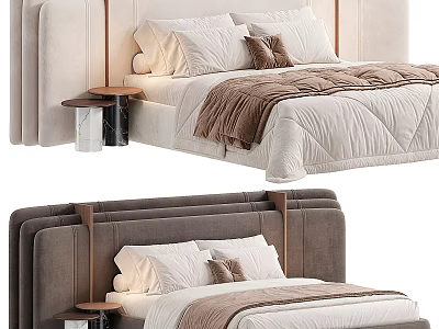 Modern Comfortable Double Bed Interior With Upholstered Headboard Plush Pillows And Cozy Bedding 3d model