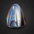 Silver Conical Spacecraft Capsule With Reflective Surface And Yellow Markings 3d model