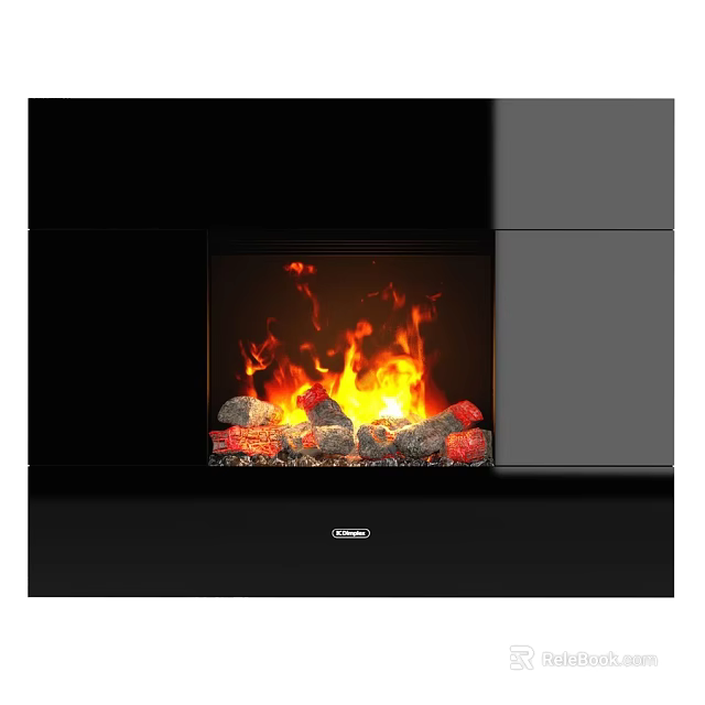Electric Fireplace Modern Black And Gray Design With Realistic Flame Effect And Decorative Stones 3d model 
