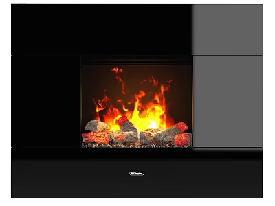 Electric Fireplace Modern Black And Gray Design With Realistic Flame Effect And Decorative Stones 3d model