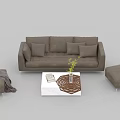 Brown Sofa with Cushions White Coffee Table Set Featuring Ottomans Vase and Book 3d model