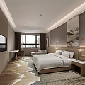 Modern Hotel Room Interior With Large Bed Carpet Window TV And Decorative Painting