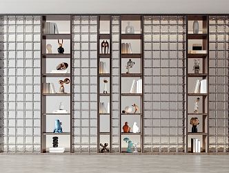 Modern Storage Rack Solid Wood Partition Glass Tile Decorative Cabinet 3d model