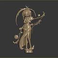 Golden Female Character Statue With Flowers Leaves And Flowing Dress Decorative Elements