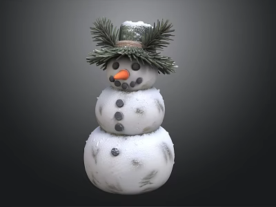 Adorable Snowman Figure With Pine Leaf Hat Carrot Nose And Coal Buttons 3d model