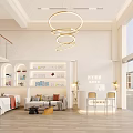 Clothing Store Interior With White Decor Staircase Round Pendant Lights Display Shelves And Front Desk