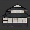 Traditional Two Story Architecture Wooden Structure With Tile Roof Green Vegetation And Classic Windows Doors